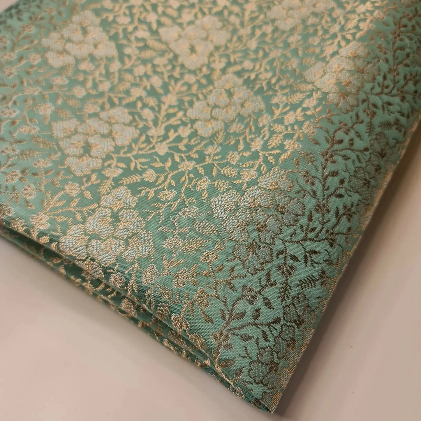 Ornamental Floral Pastels Indian Brocade Fabric | Gold Metallic Design 44" (112cm) Wide Dress, Craft & Décor Material – Sold by the Meter