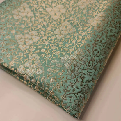 Ornamental Floral Pastels Indian Brocade Fabric | Gold Metallic Design 44" (112cm) Wide Dress, Craft & Décor Material – Sold by the Meter