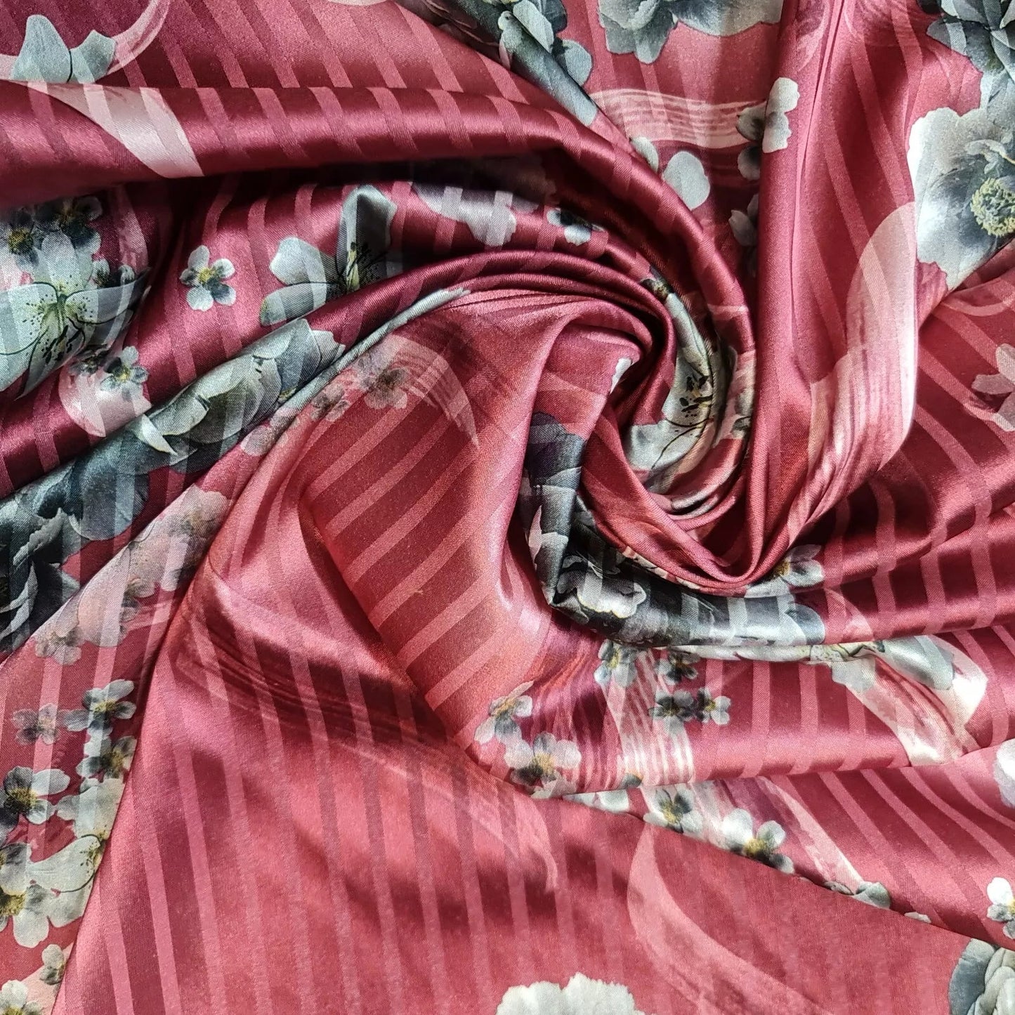 Floral Silk Satin Printed Fabric | 58" (147cm) Wide Soft Silky Dressmaking & Drape Material – Sold by the Metre