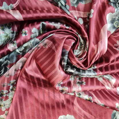 Floral Silk Satin Printed Fabric | 58" (147cm) Wide Soft Silky Dressmaking & Drape Material – Sold by the Metre