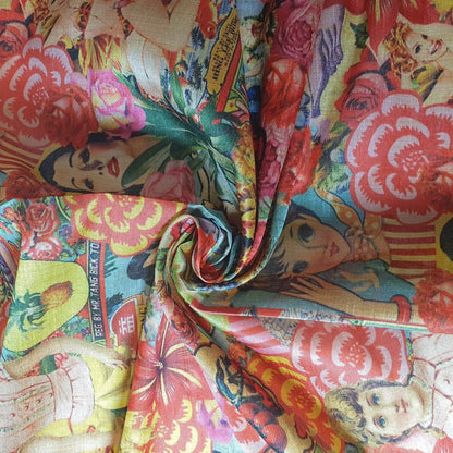 Polyester Faux Raw Silk Fabric – Digital Print 112cm (44") Wide Floral & Abstract Dress Material by the Metre