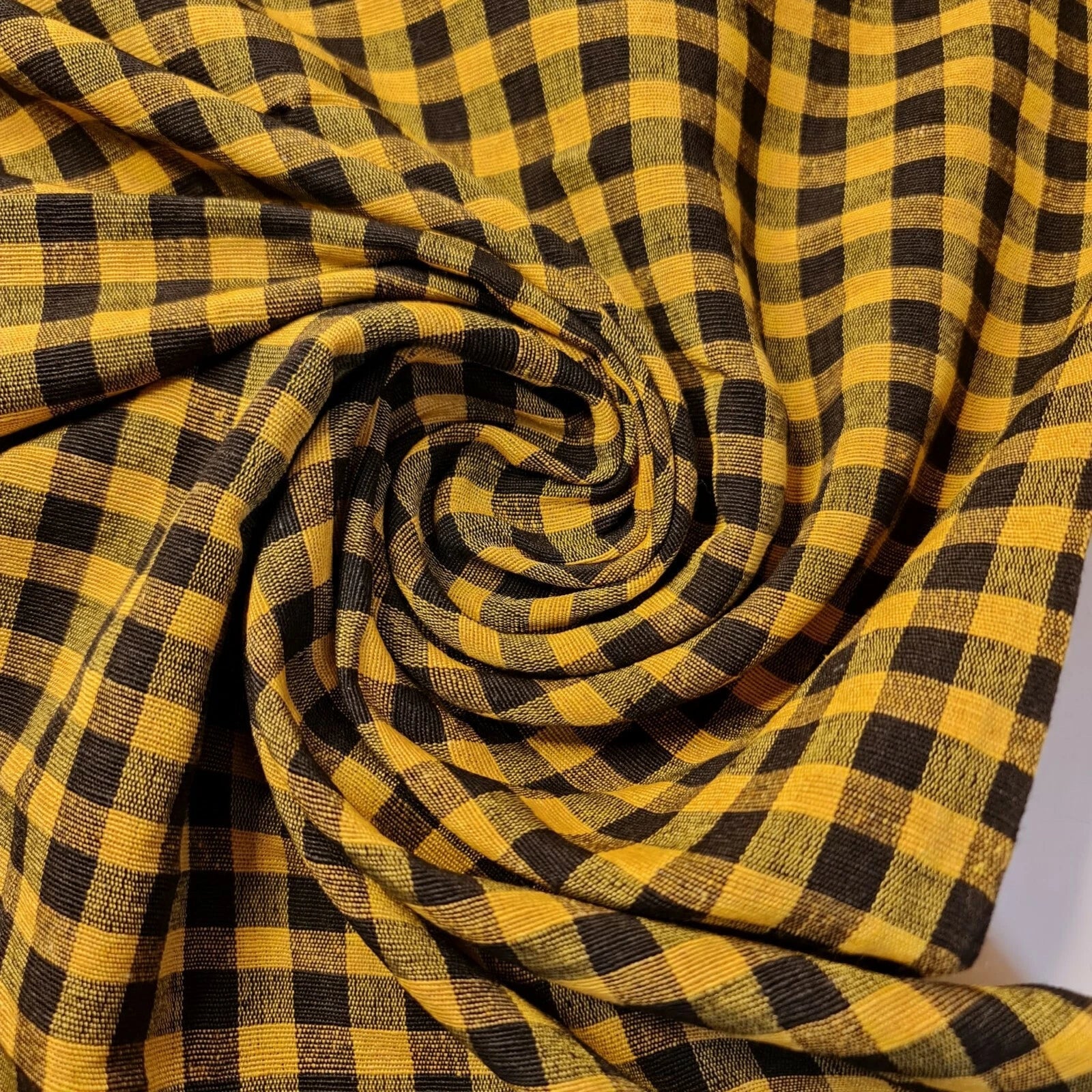 100% Cotton Gingham 1/8" Check Plaid Fabric | Parna Patka Dastaar Cloth for Sewing & Crafts – 23 Meter Roll  Yellow Black
