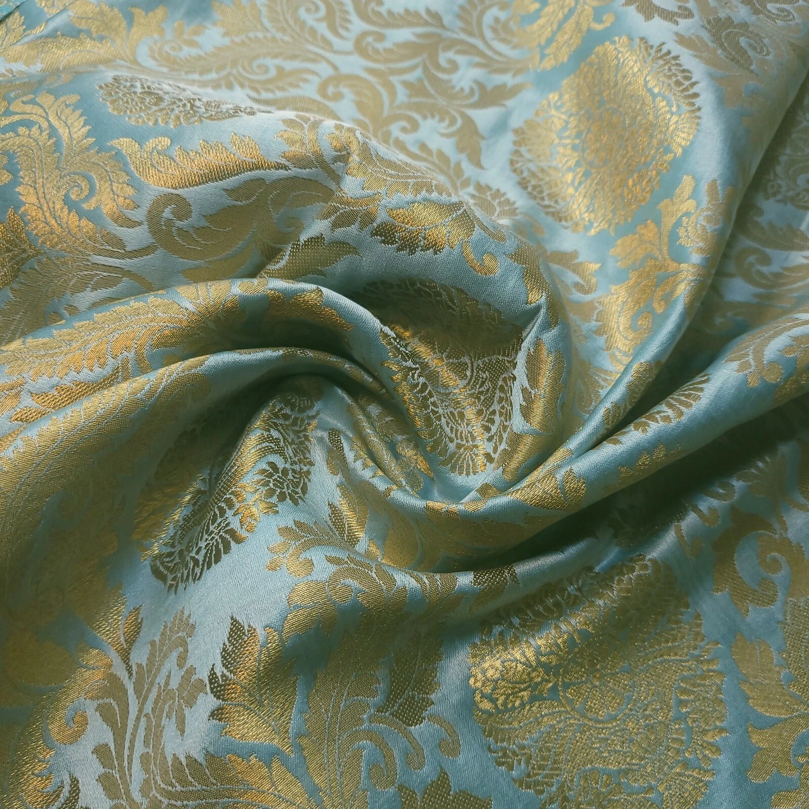 Brocade Ornamental Floral Fabric | Gold Metallic Jacquard 44