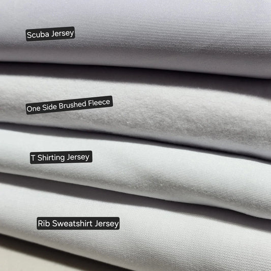 White 100% Knitted Jersey Stretch Interlock Scuba Rib Fleece Fabric Material 58" Wide Sold By The Meter