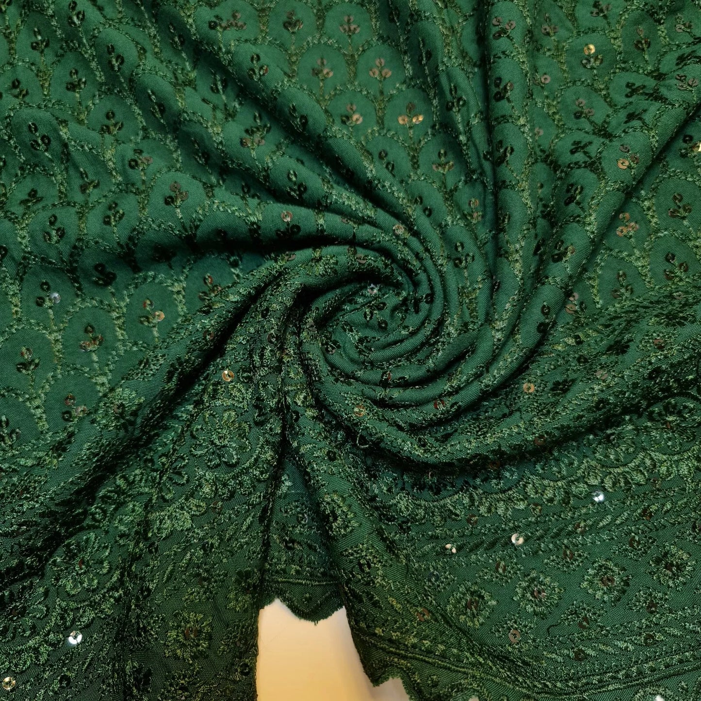 Broderie Anglaise Sequin Embroidery Viscose Fabric – 44" Wide Soft Dressmaking & Craft Material (23 Metre Roll)