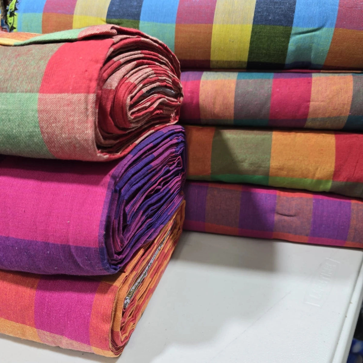 Cotton Linen Madras Check Fabric | 44" Wide | Lightweight Woven Dressmaking Fabric