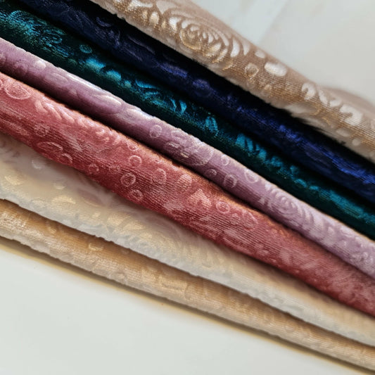 Roses Floral Embossed Stretch Velvet Velour Fabric | 58" (147cm) Wide Premium Dress & Craft Material – Sold by the Metre