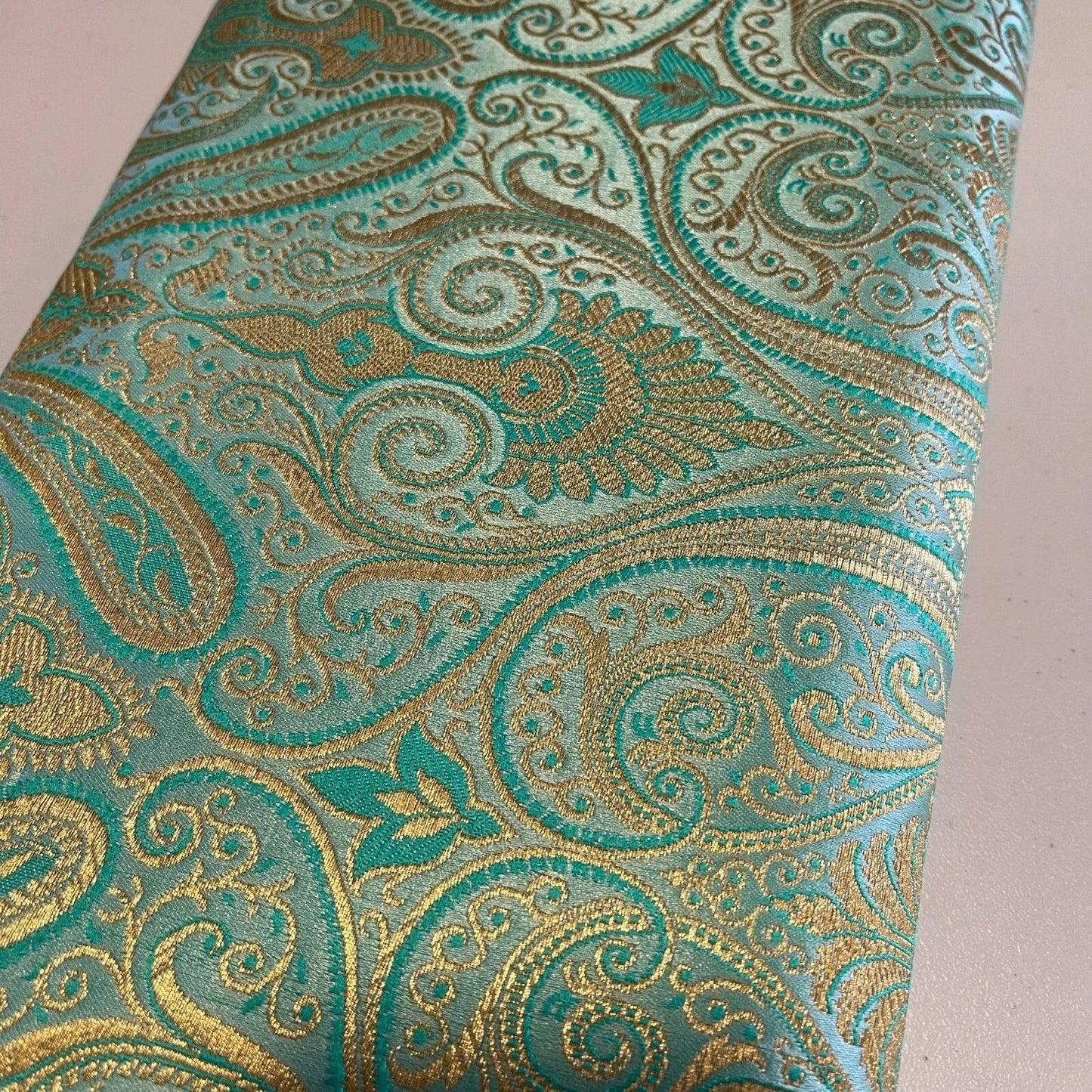 Ornamental Paisley Indian Banarasi Brocade Fabric | 44" (112cm) Wide Luxurious Decorative Jacquard Material – Sold by the Metre