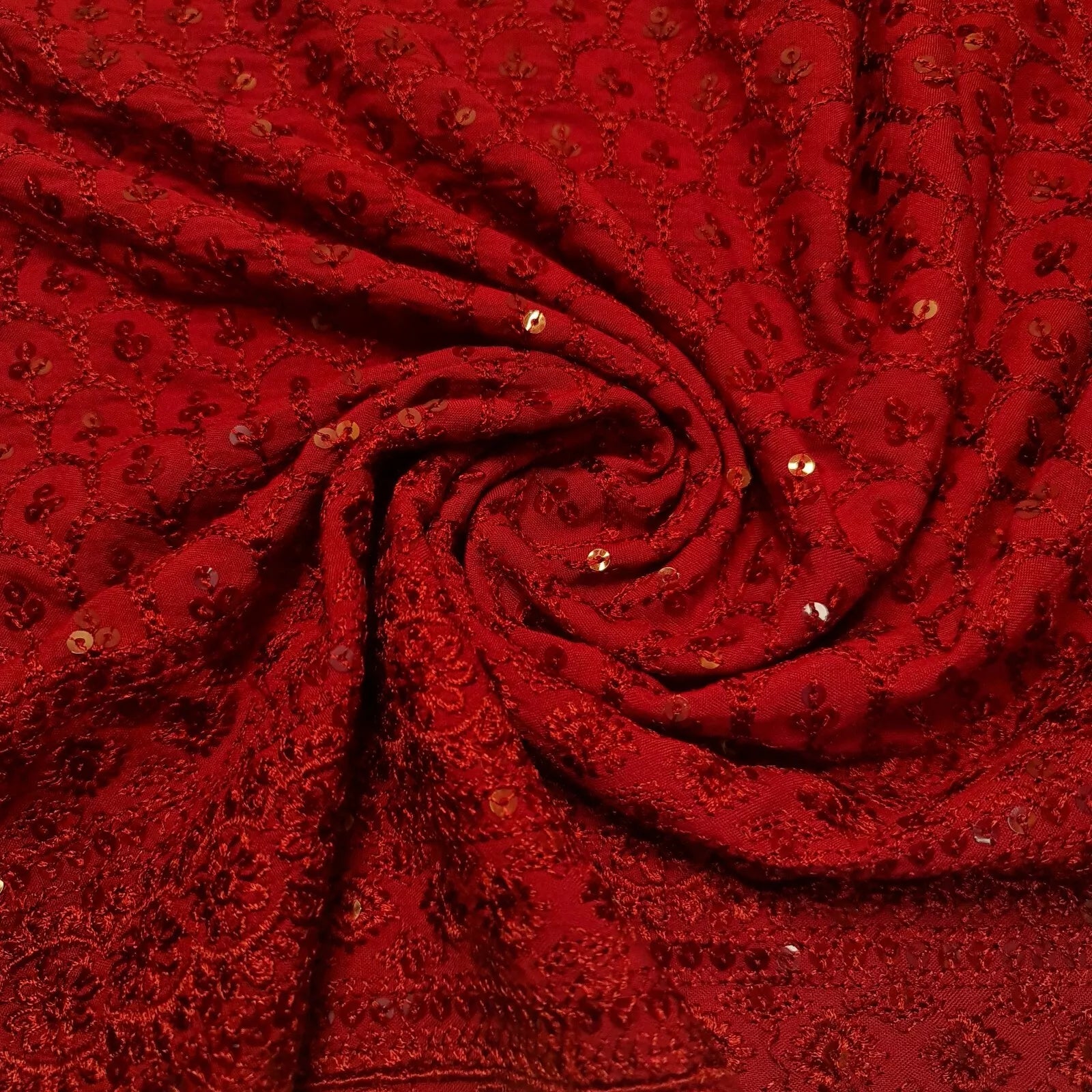 Broderie Anglaise Sequin Embroidery Viscose Fabric – 44