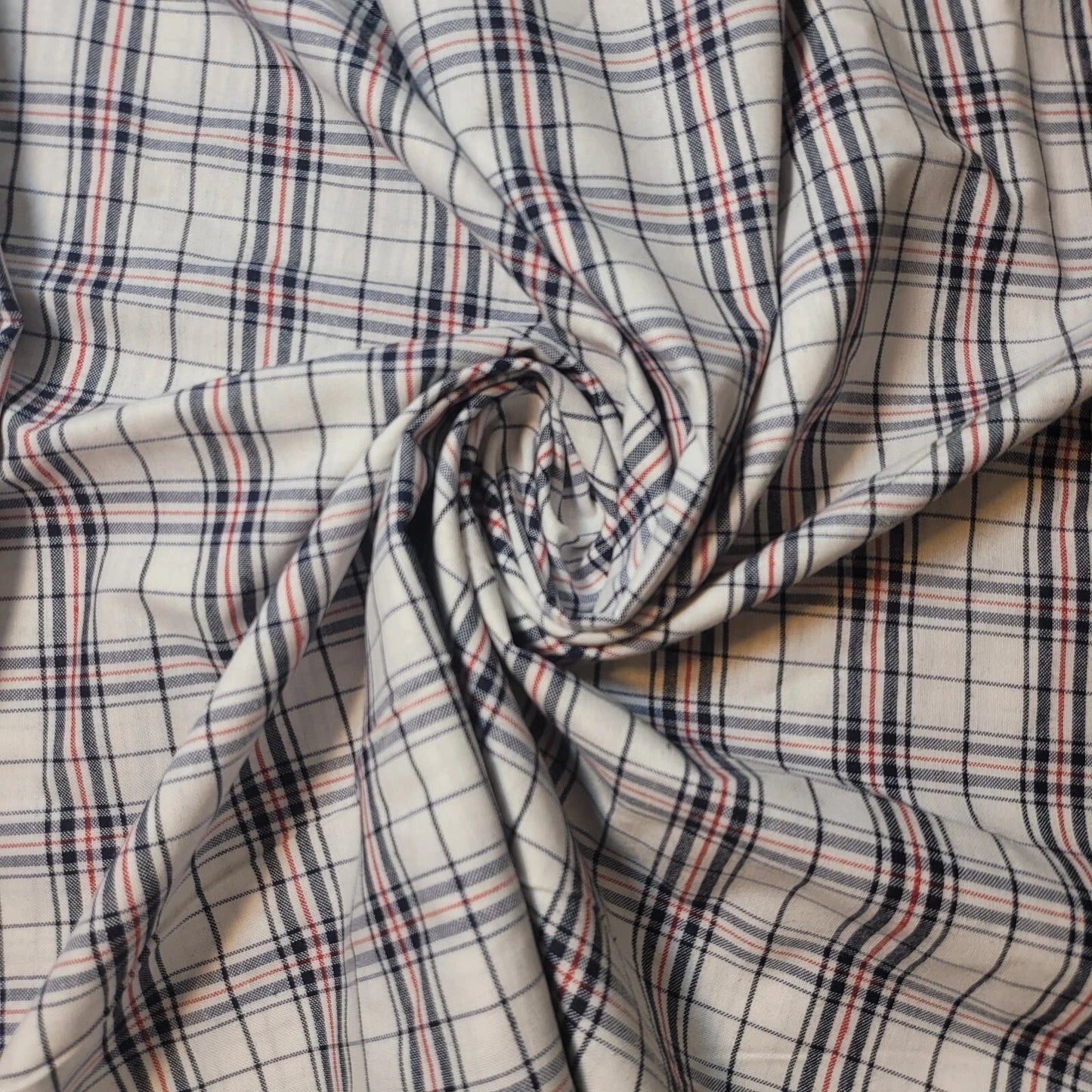100% Cotton Tartan & Check Plaid Fabric | 58" (147cm) Wide Stripe Dressmaking, Quilting & Craft Material – Sold by the Metre  Ivory Navy Red Tartan