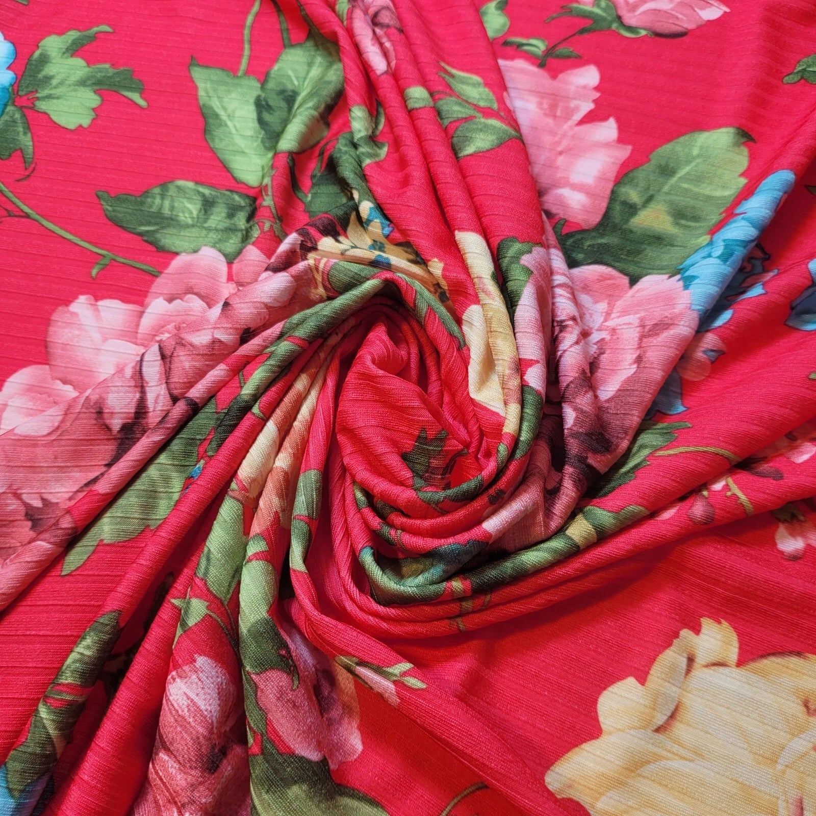 Plain & Printed Ribbed / Waffle Stretch Jersey Fabric | 58