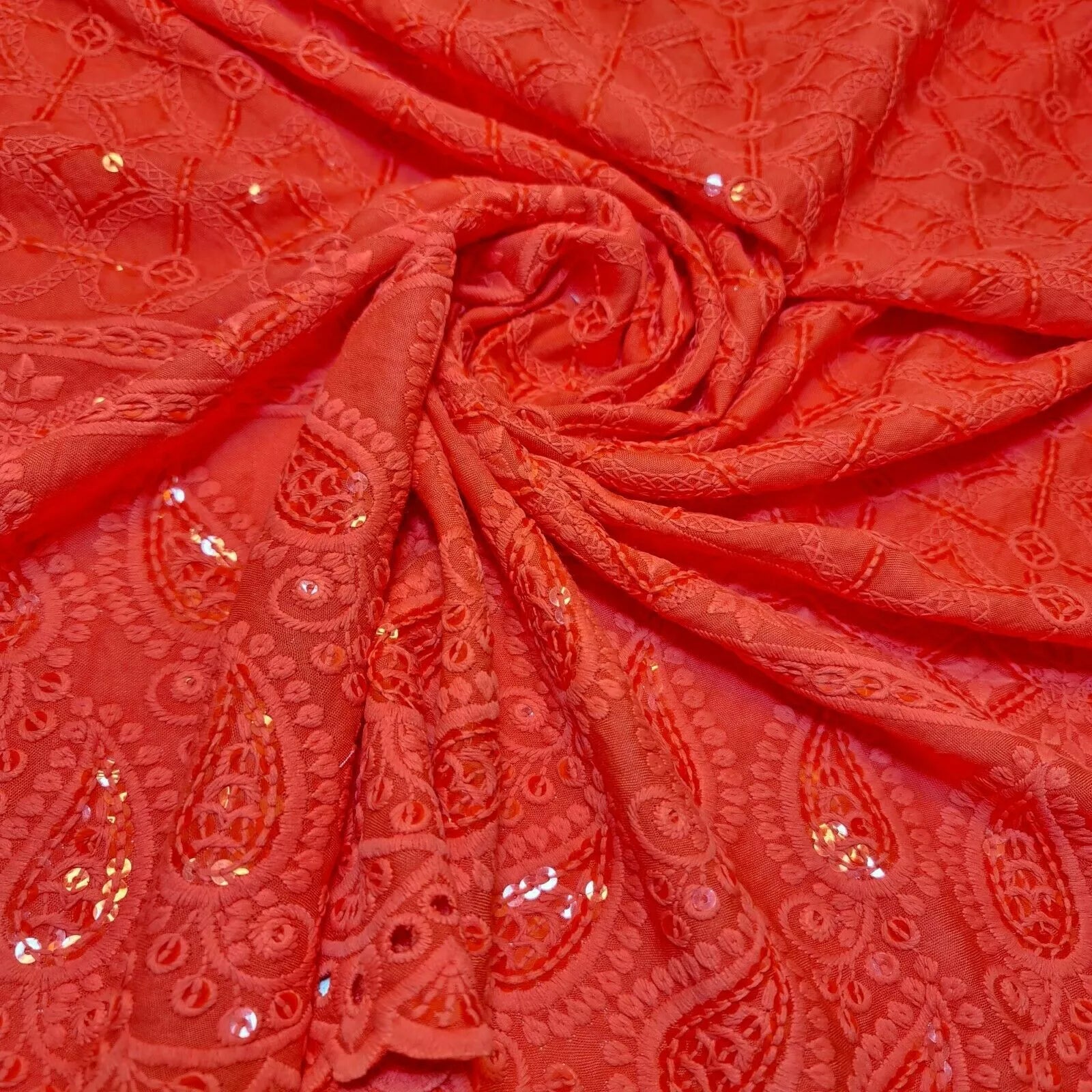 Broderie Anglaise Sequin Embroidery Viscose Fabric – 44