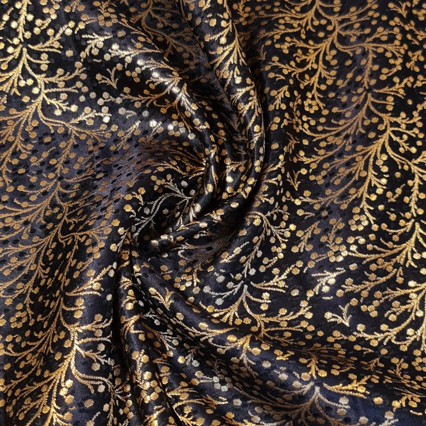Ditsy Floral Brocade Jacquard Fabric | Indian Banarasi Style 44" (112cm) Wide Dressmaking, Craft & Curtain Material – Sold by the Metre  Black