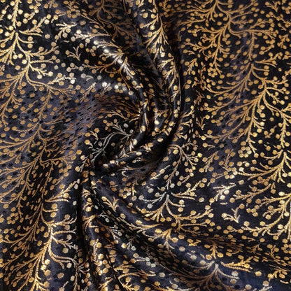 Ditsy Floral Brocade Jacquard Fabric | Indian Banarasi Style 44" (112cm) Wide Dressmaking, Craft & Curtain Material – Sold by the Metre  Black