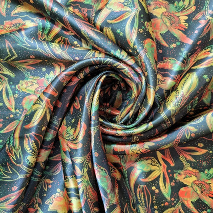 Floral Silk Satin Printed Fabric | 58" (147cm) Wide Soft Silky Dressmaking & Drape Material – Sold by the Metre