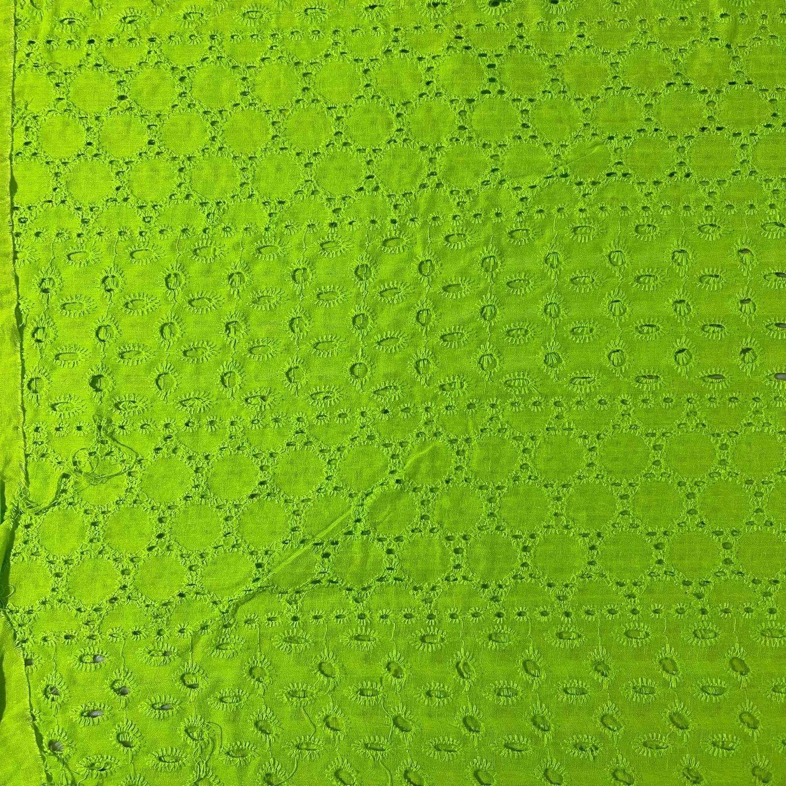Cotton Floral Embroidery Fabric | Broderie Anglaise Lace 44" (112cm) Wide Dressmaking & Craft Material – Sold by the Metre  Neon Green #2