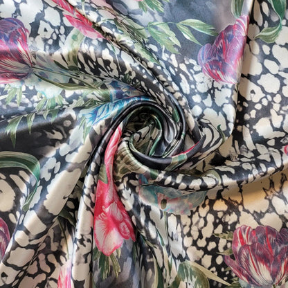 Floral Silk Satin Printed Fabric | 58" (147cm) Wide Soft Silky Dressmaking & Drape Material – Sold by the Metre