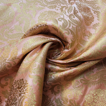 Brocade Ornamental Floral Fabric | Gold Metallic Jacquard 44" (112cm) Wide Dressmaking, Costume & Craft Material – Sold by the Metre  Pink