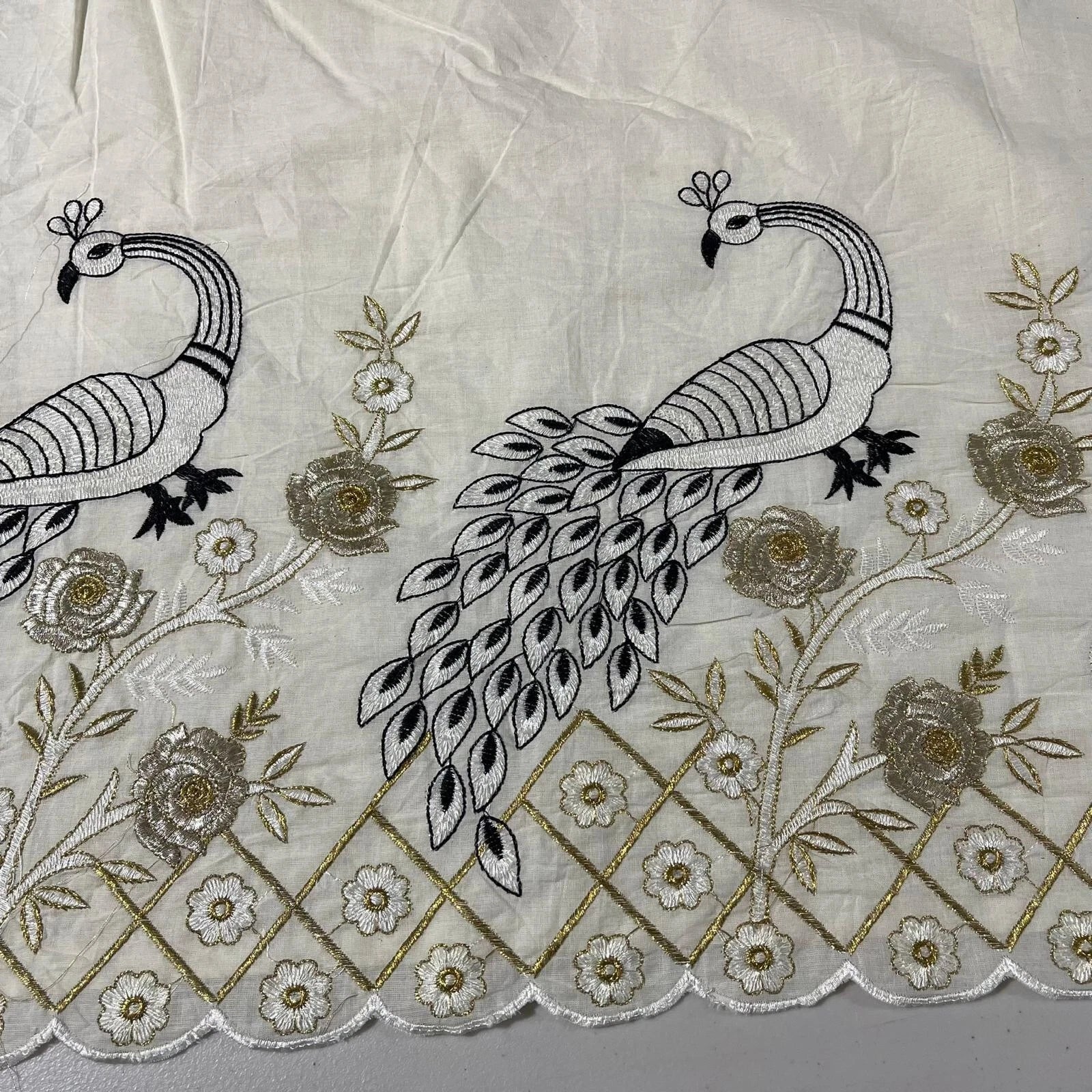 Raw Cotton Floral Embroidery Fabric with Golden Zari | 44