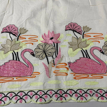 Raw Cotton Floral Embroidery Fabric with Golden Zari | 44" (112cm) Wide Dyeable Dress & Craft Material – Sold by the Meter