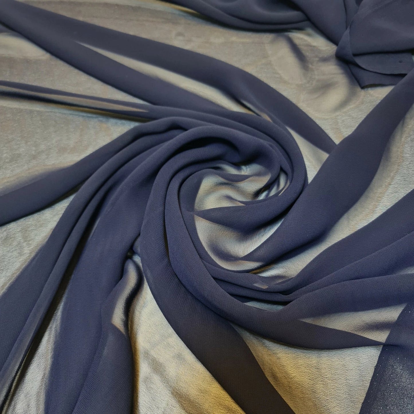 Chiffon Sheer Plain Soft Polyester Fabric – 44" Wide for Wedding, Dress & Craft – 30m Bolt/Roll  French Navy (S)
