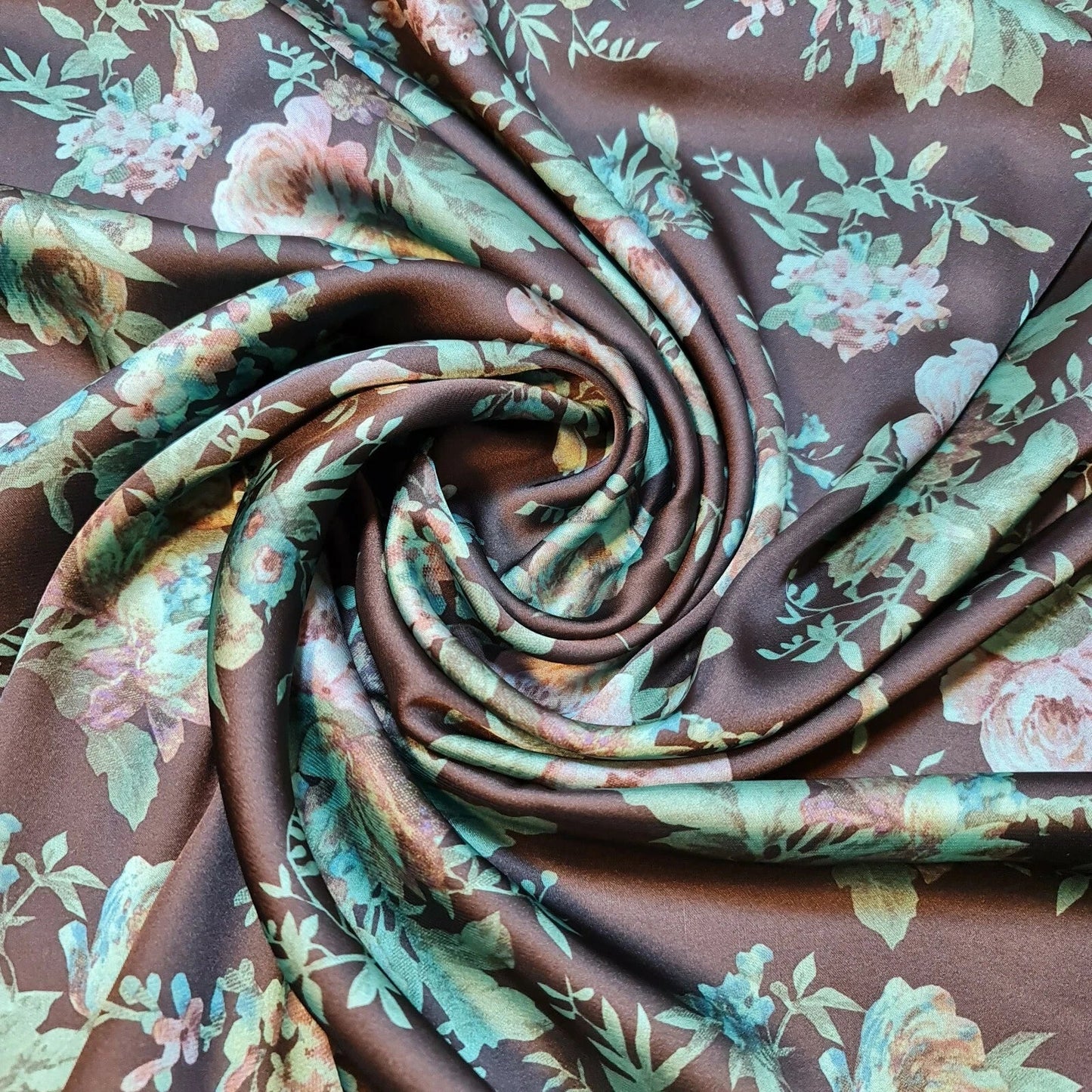 Floral Silk Satin Printed Fabric | 58" (147cm) Wide Soft Silky Dressmaking & Drape Material – Sold by the Metre