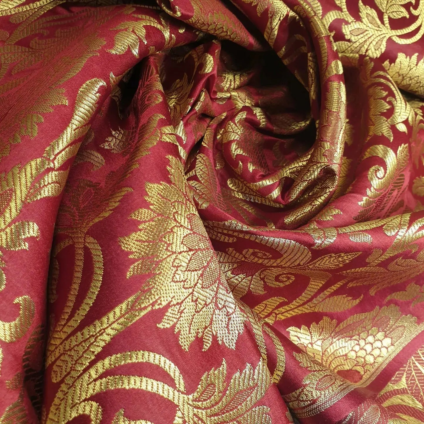 Ornamental Floral Gold Metallic Indian Banarasi Brocade Fabric | 44" (112cm) Wide Dressmaking & Craft Material – Sold by the Metre