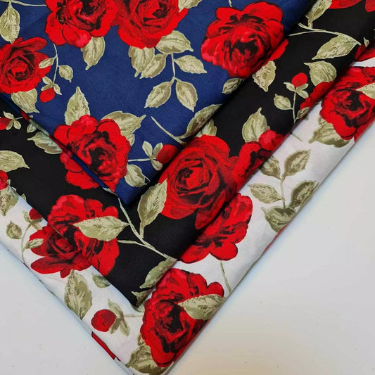 100% Cotton Poplin Rose Print Fabric | 58" (147cm) Wide Soft Dressmaking, Sewing & Craft Material – Sold by the Metre