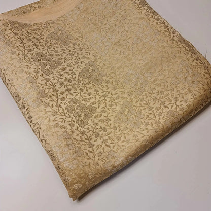 Ornamental Floral Pastels Indian Brocade Fabric | Gold Metallic Design 44" (112cm) Wide Dress, Craft & Décor Material – Sold by the Meter