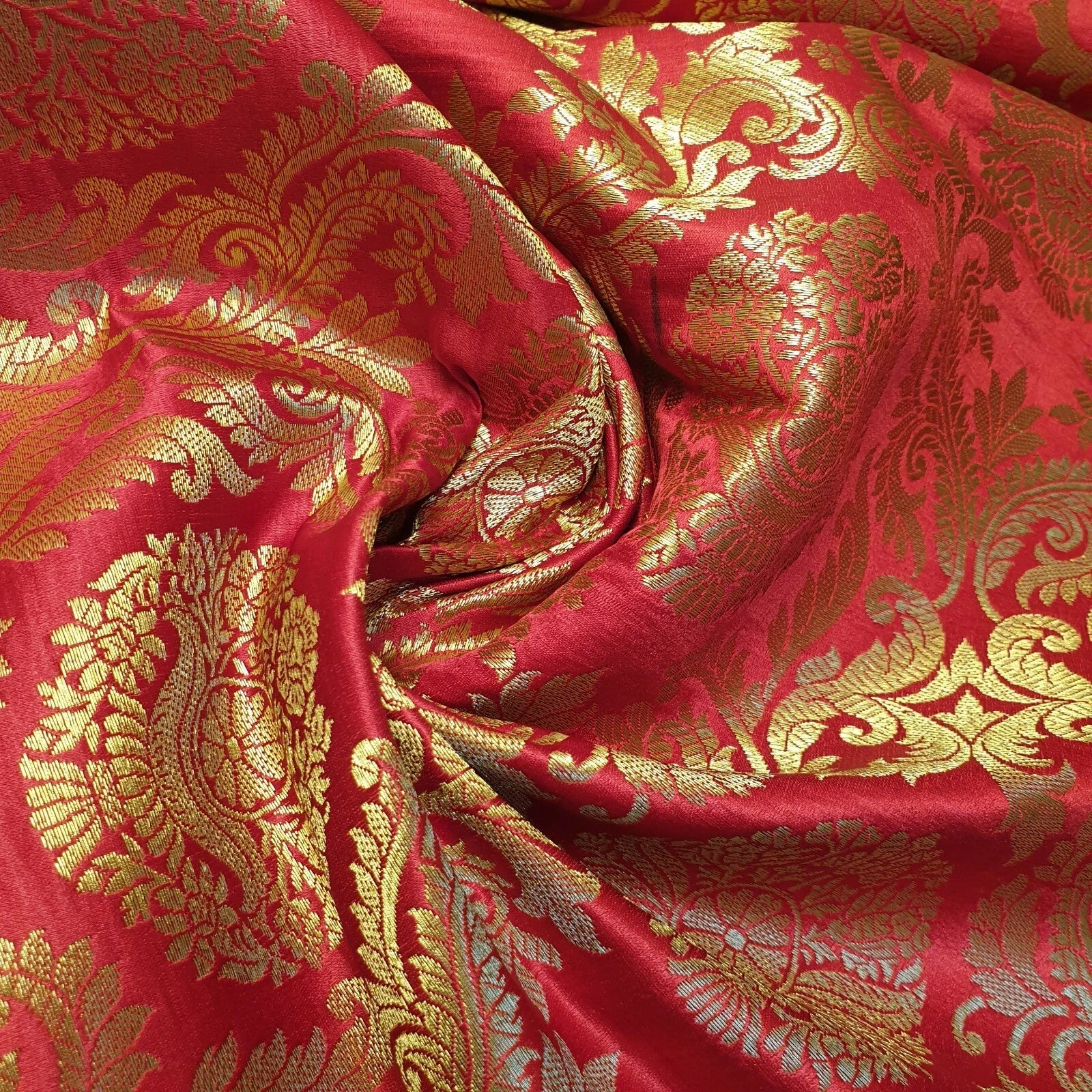 Brocade Ornamental Floral Fabric | Gold Metallic Jacquard 44