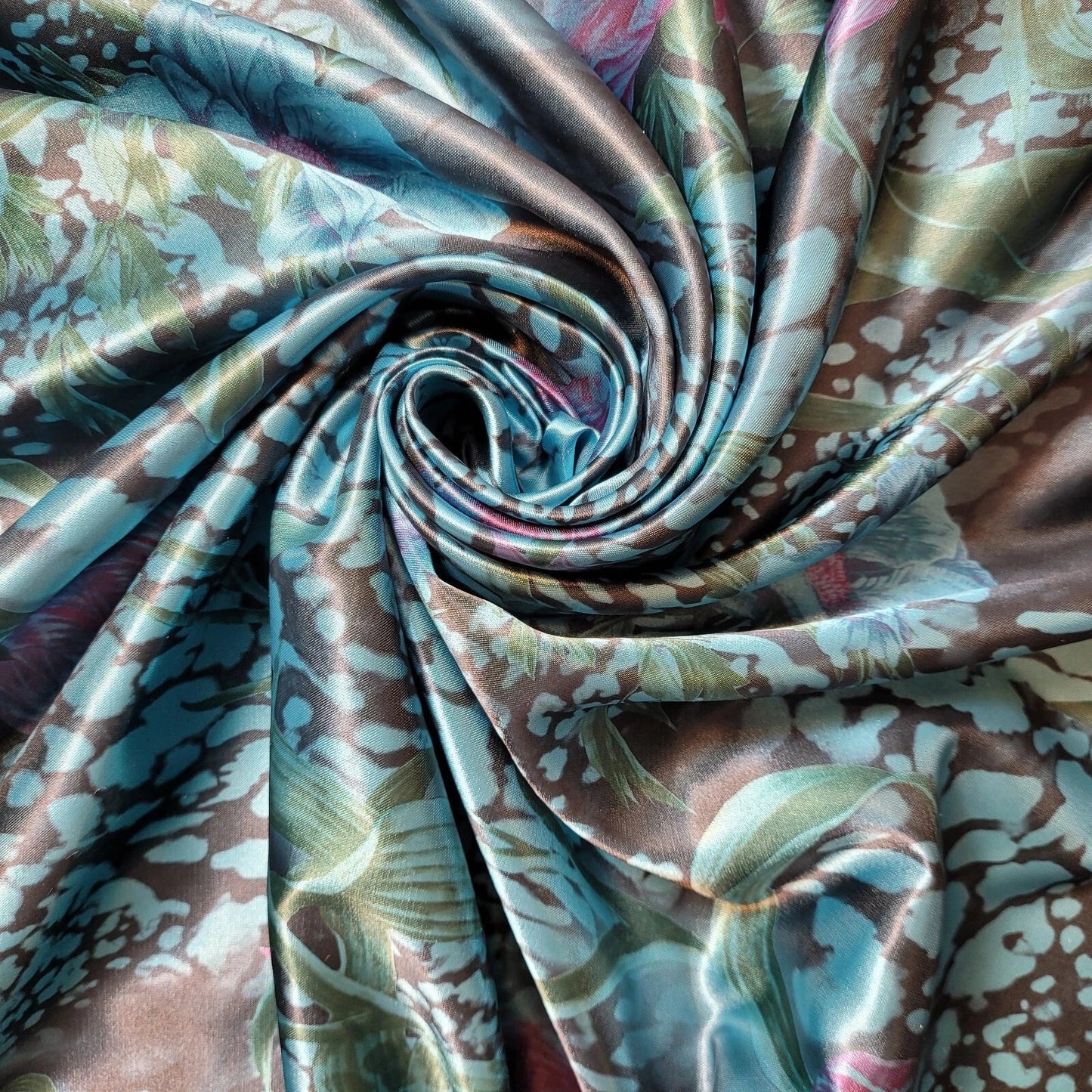 Floral Silk Satin Printed Fabric | 58" (147cm) Wide Soft Silky Dressmaking & Drape Material – Sold by the Metre