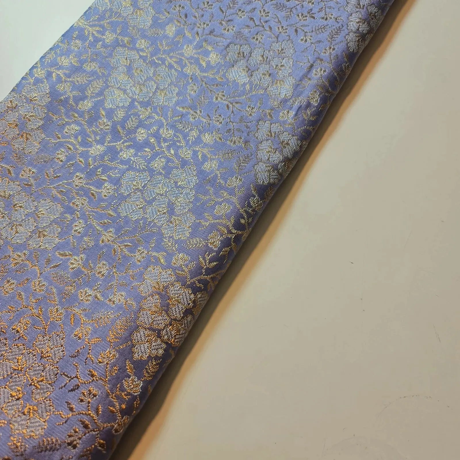 Ornamental Floral Pastels Indian Brocade Fabric | Gold Metallic Design 44