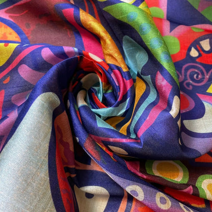 Polyester Faux Raw Silk Fabric – Digital Print 112cm (44") Wide Floral & Abstract Dress Material by the Metre