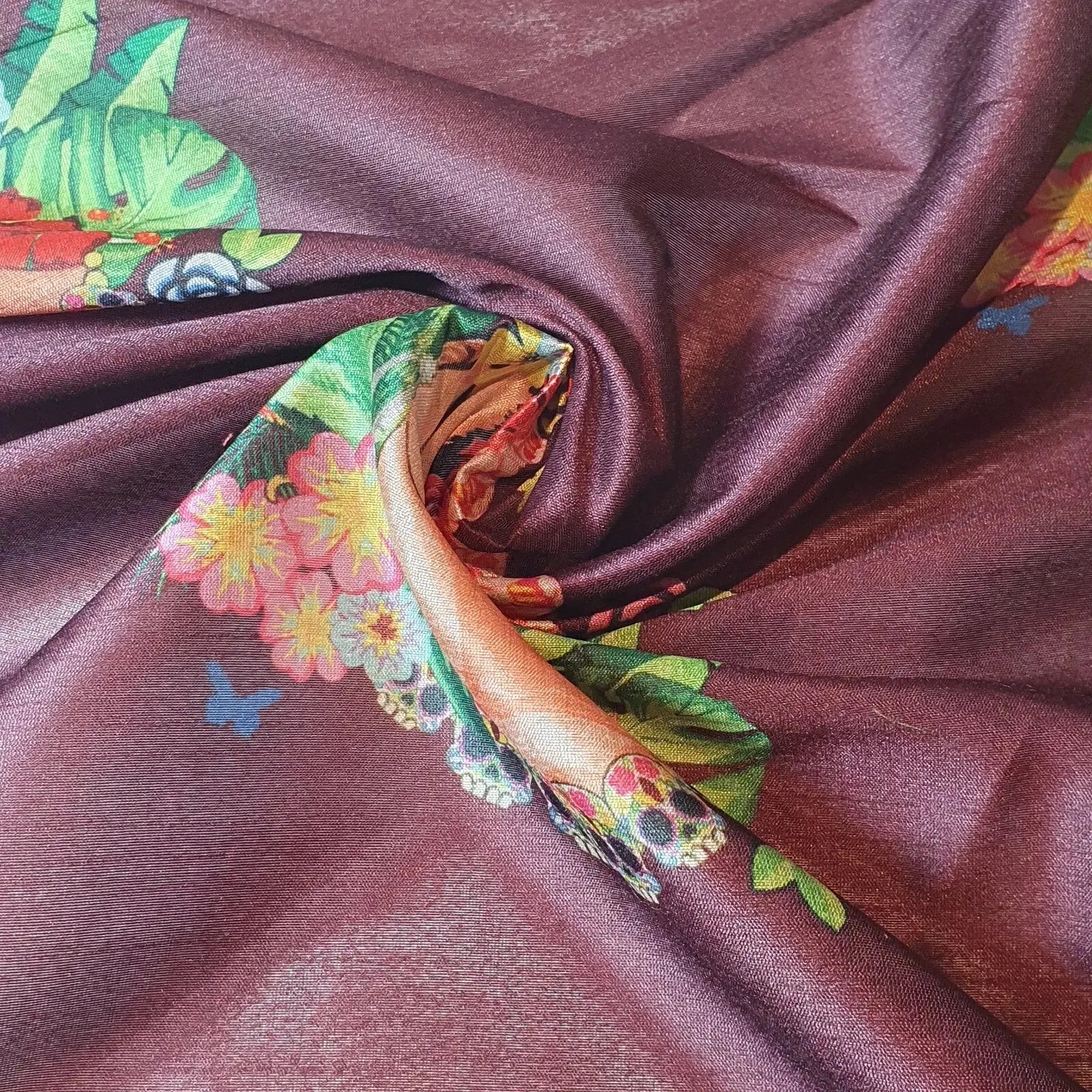 Polyester Faux Raw Silk Fabric – Digital Print 112cm (44") Wide Floral & Abstract Dress Material by the Metre