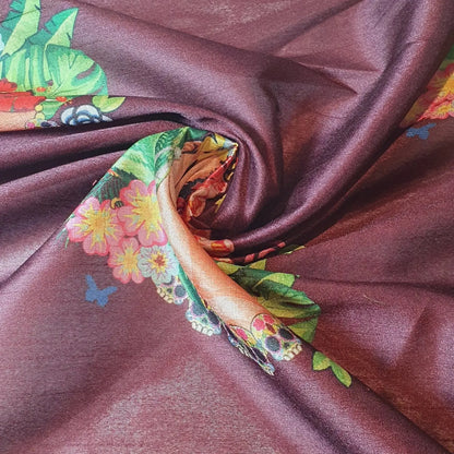 Polyester Faux Raw Silk Fabric – Digital Print 112cm (44") Wide Floral & Abstract Dress Material by the Metre