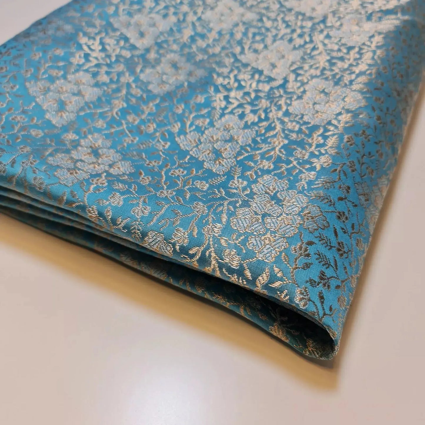 Ornamental Floral Pastels Indian Brocade Fabric | Gold Metallic Design 44" (112cm) Wide Dress, Craft & Décor Material – Sold by the Meter