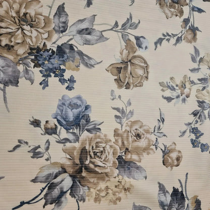 Floral Stripe Ribbed Poly Viscose Stretch Jersey Fabric | 58" (147cm) Wide Dressmaking & Craft Material – Sold by the Meter
