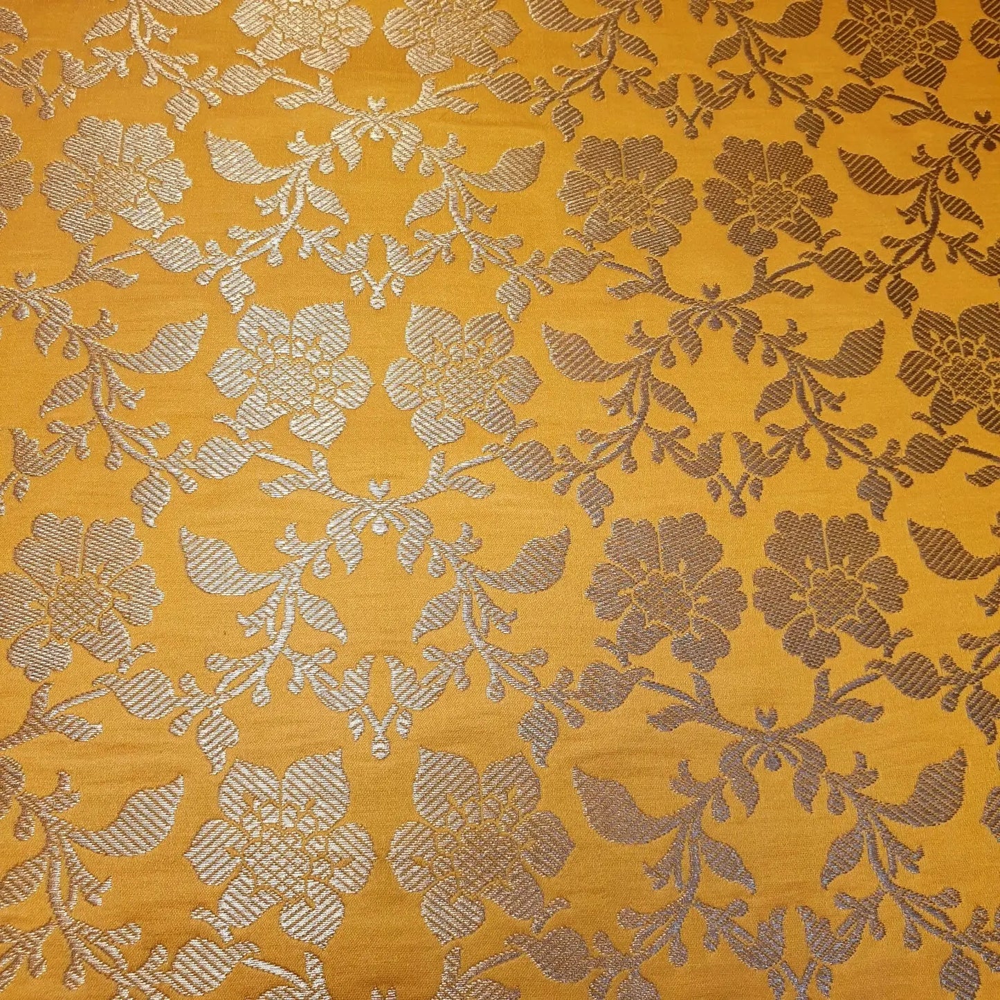 Indian Banarasi Brocade Fabric | Ornamental Floral Gold Metallic Design 44" (112cm) Wide Dress, Craft & Décor Material – Sold by the Meter