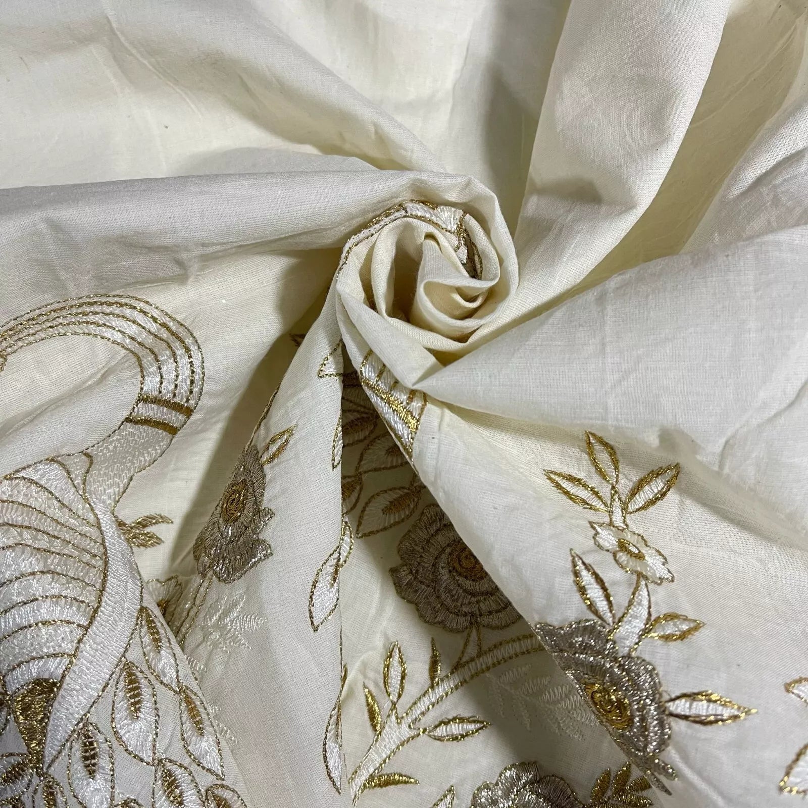 Raw Cotton Floral Embroidery Fabric with Golden Zari | 44