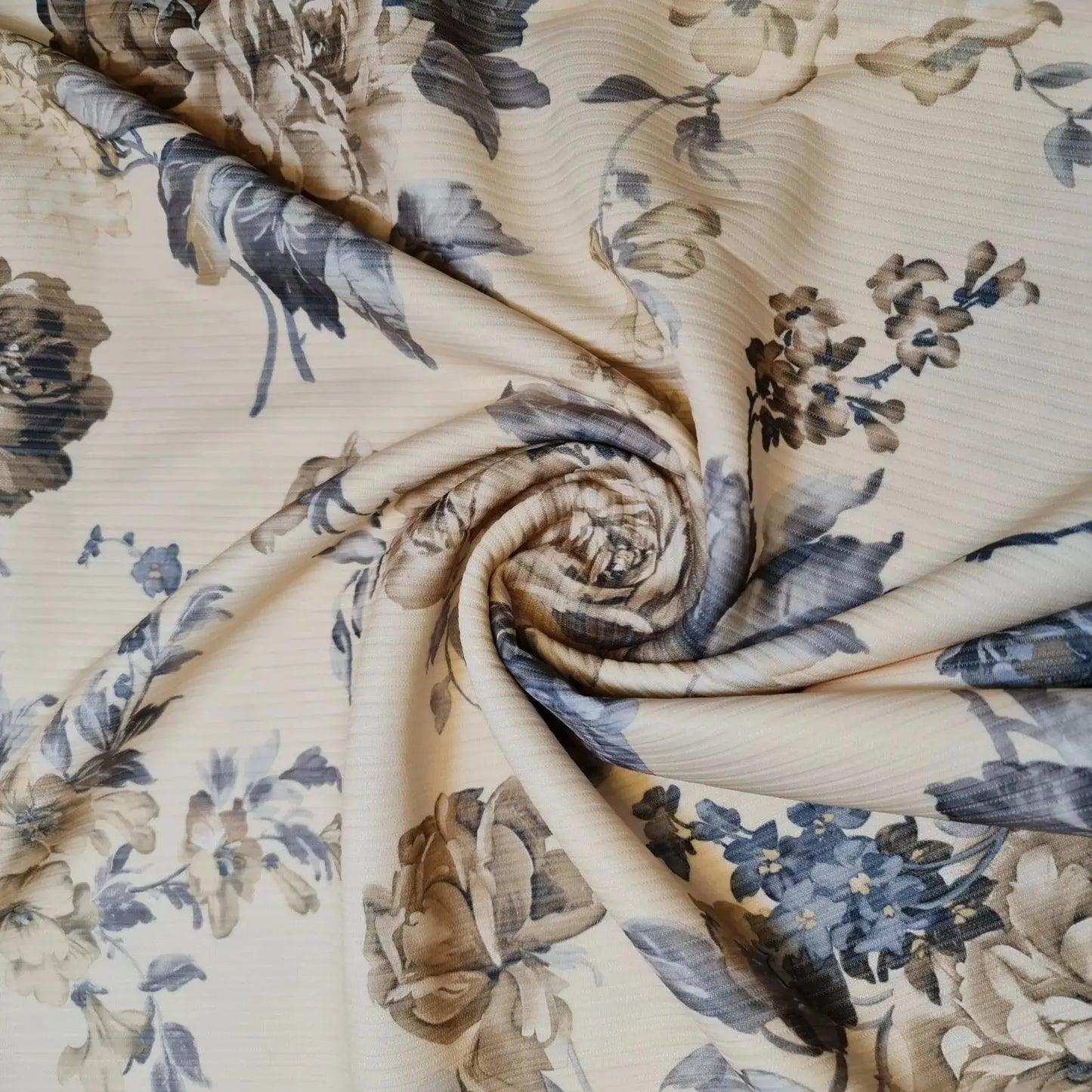 Floral Stripe Ribbed Poly Viscose Stretch Jersey Fabric | 58" (147cm) Wide Dressmaking & Craft Material – Sold by the Meter