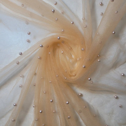 Tulle Beaded Pearl Lace Net Fabric | 58" (147cm) Wide Bridal Veil, Wedding Backdrop & Décor Material – Sold by the Metre