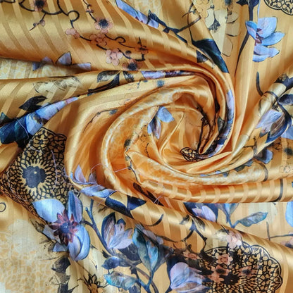 Floral Silk Satin Printed Fabric | 58" (147cm) Wide Soft Silky Dressmaking & Drape Material – Sold by the Metre