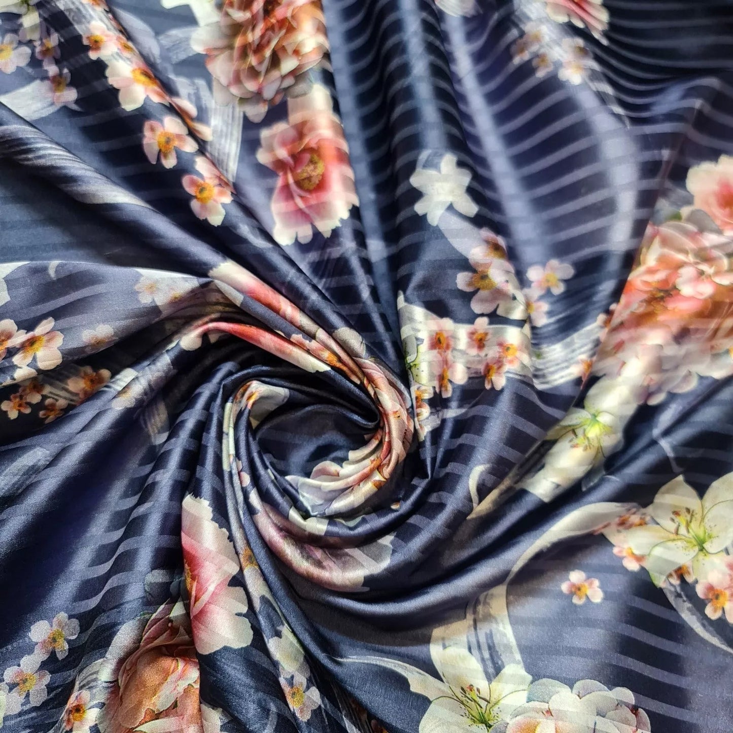 Floral Silk Satin Printed Fabric | 58" (147cm) Wide Soft Silky Dressmaking & Drape Material – Sold by the Metre