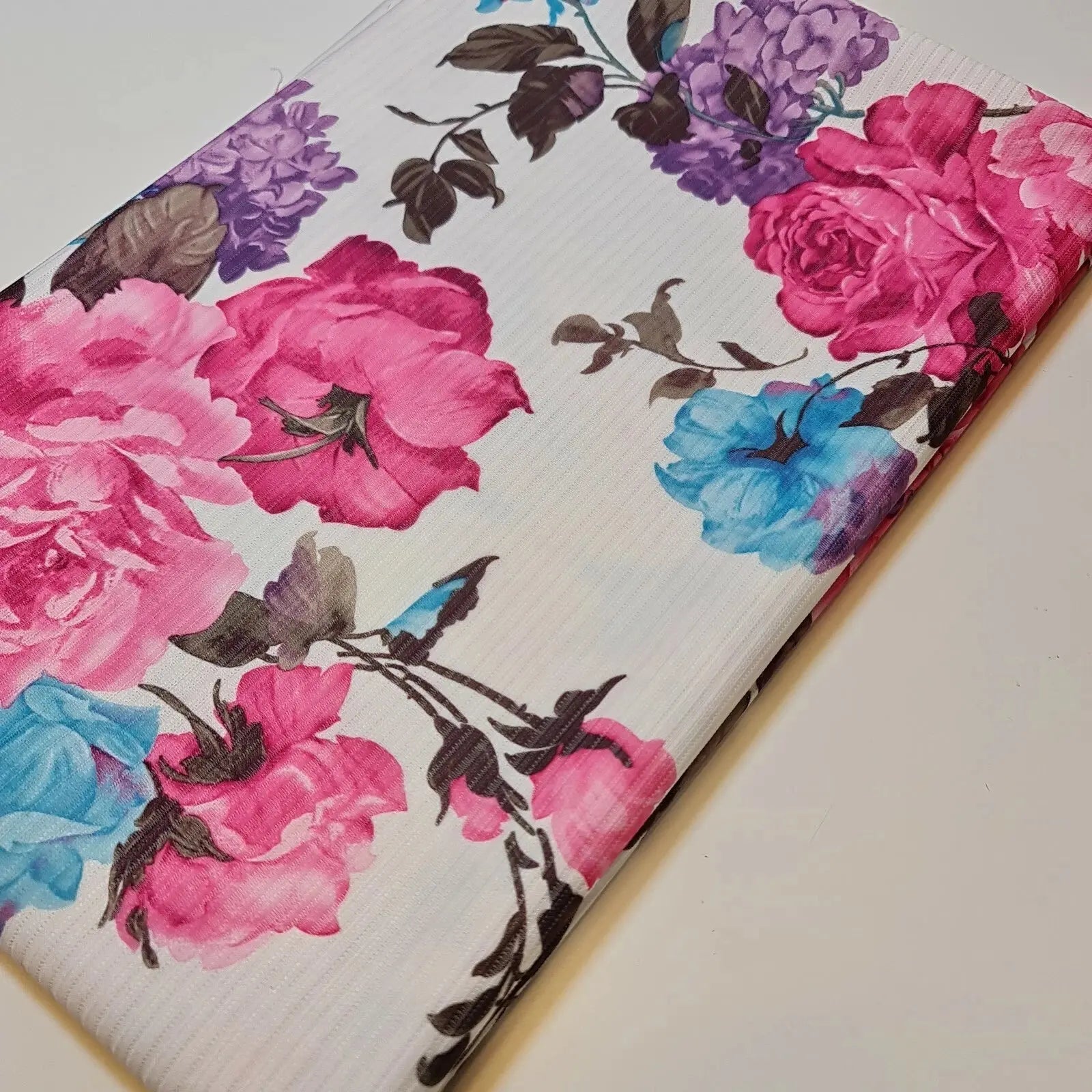 Floral Stripe Ribbed Poly Viscose Stretch Jersey Fabric | 58" (147cm) Wide Dressmaking & Craft Material – Sold by the Meter