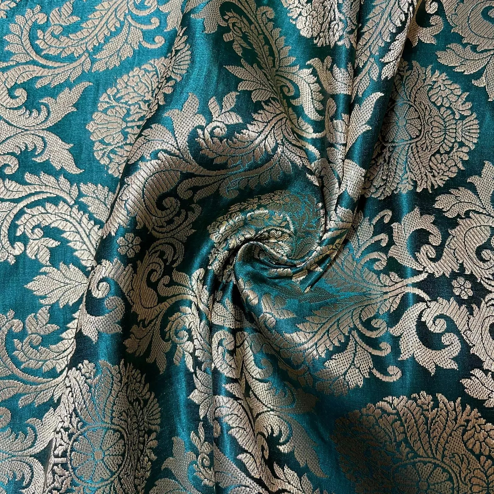 Brocade Ornamental Floral Fabric | Gold Metallic Jacquard 44