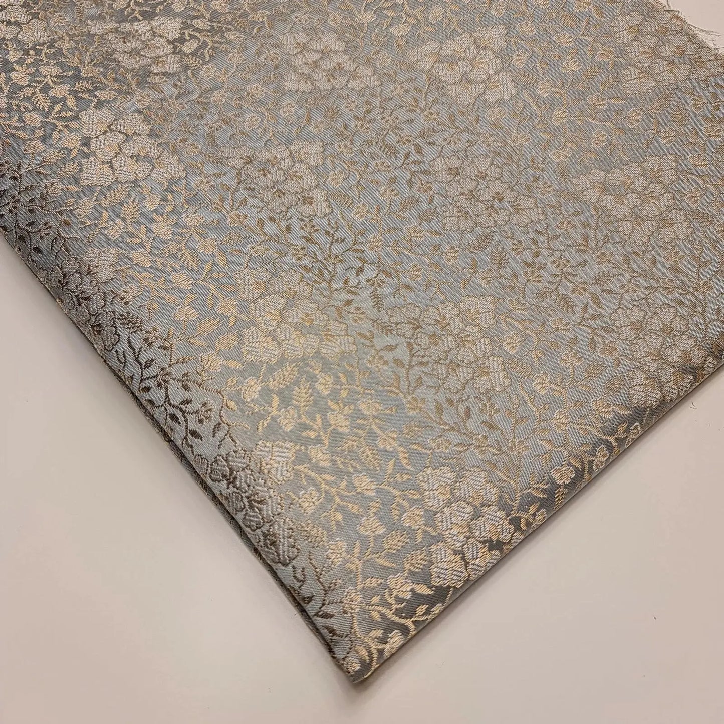 Ornamental Floral Pastels Indian Brocade Fabric | Gold Metallic Design 44" (112cm) Wide Dress, Craft & Décor Material – Sold by the Meter