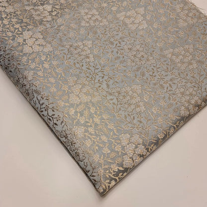 Ornamental Floral Pastels Indian Brocade Fabric | Gold Metallic Design 44" (112cm) Wide Dress, Craft & Décor Material – Sold by the Meter