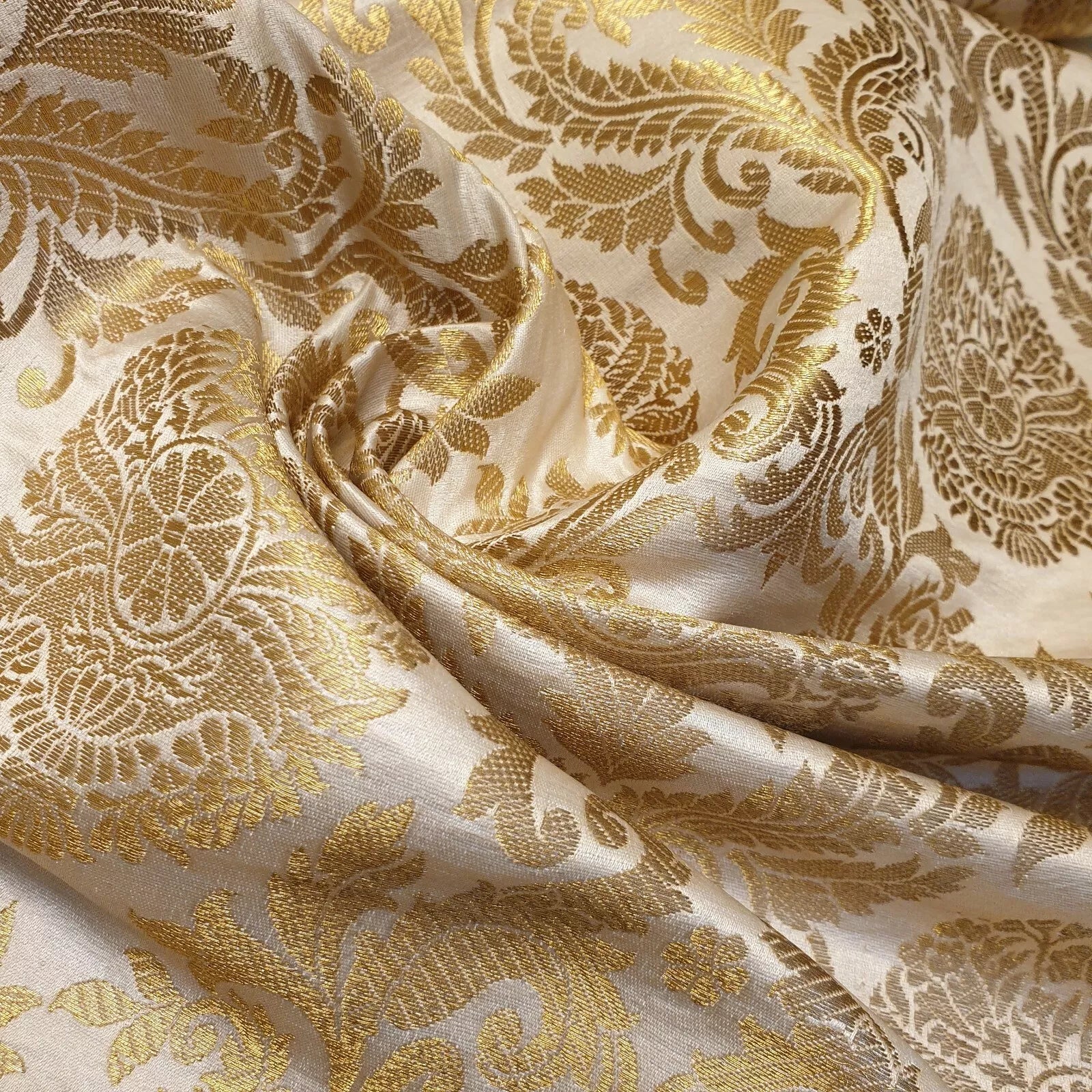 Brocade Ornamental Floral Fabric | Gold Metallic Jacquard 44