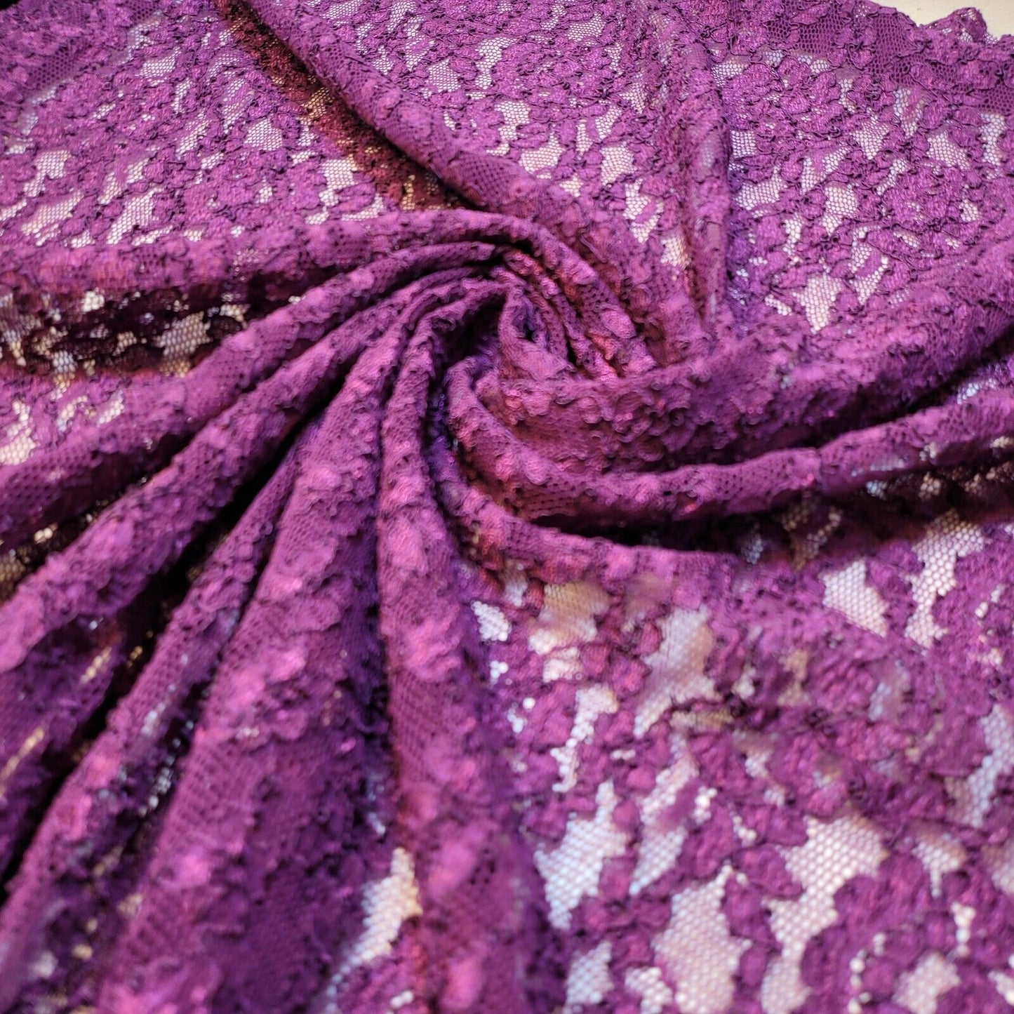 Floral Bridal Lace Fabric – 58" Wide Polyester Mesh & Elastane Blend Dress Material by the Meter