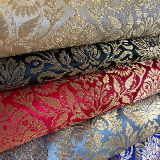 Damask Metallic Brocade Floral Fabric – 112cm (44") Wide – Dress, Craft & Costume Material – Sold by the Meter